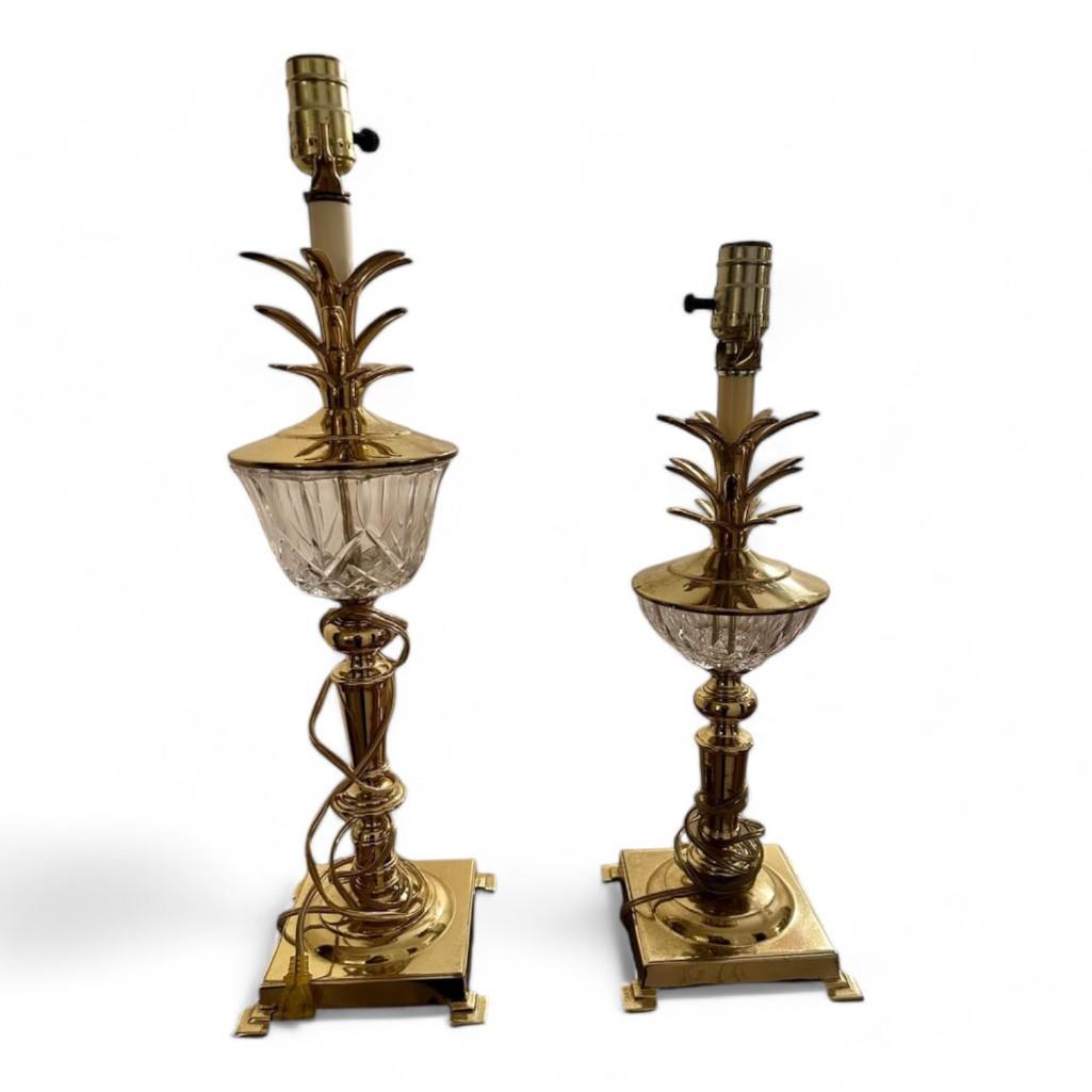 Pair of Vintage Bombay Pineapple Brass and Crystal Lamps