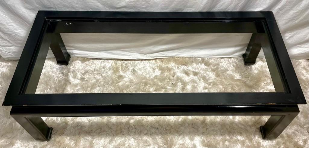 Vintage Brown Fabric Lacquer Rectangular Marble Stone Top Coffee Table