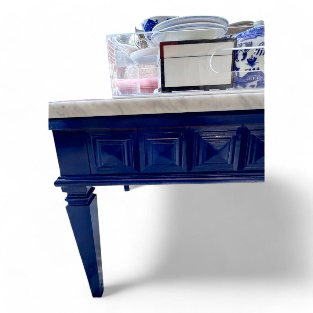 Vintage Navy Blue Coffee Table with Brand New Custom Carrara Marble Top