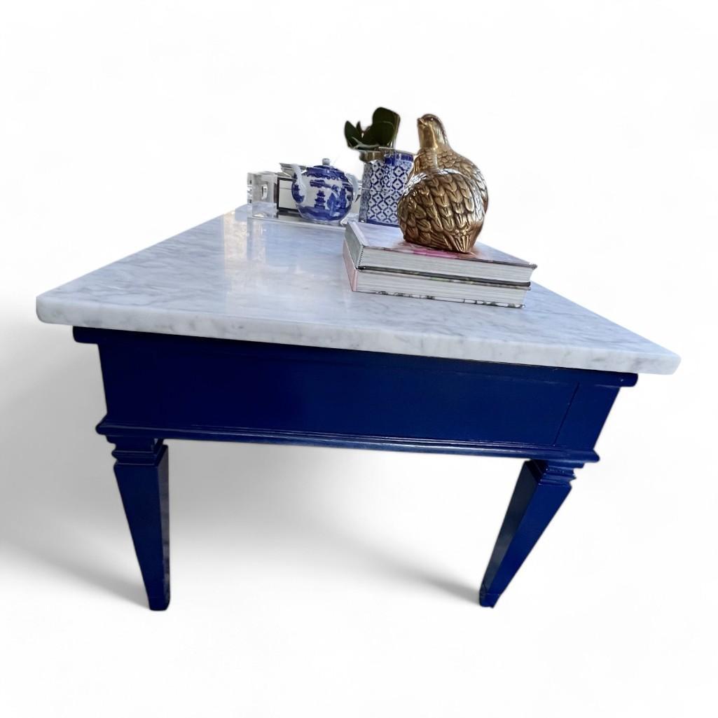 Vintage Navy Blue Coffee Table with Brand New Custom Carrara Marble Top