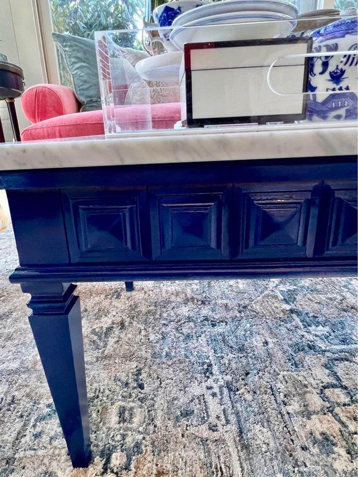 Vintage Navy Blue Coffee Table with Brand New Custom Carrara Marble Top