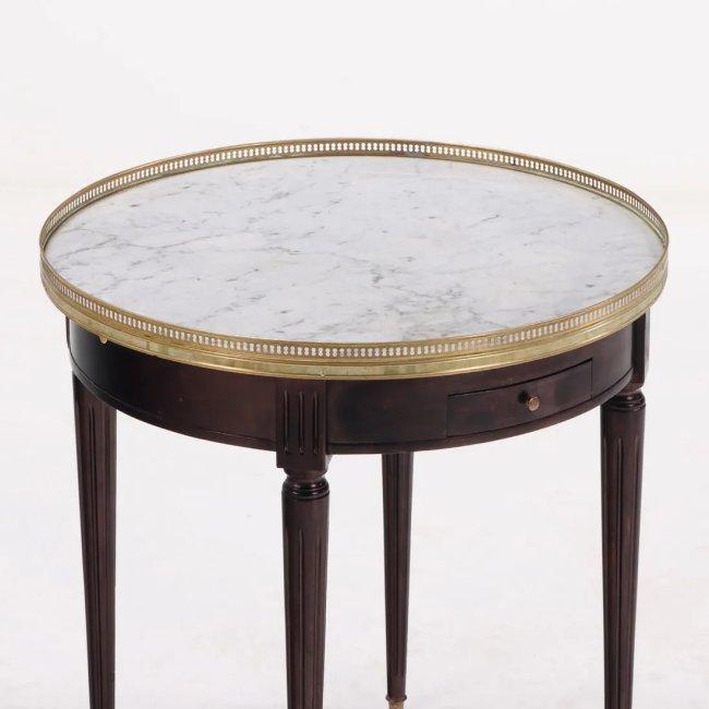 French Bouillotte Table with Marble Top and Bronze Gallery - Circa 1940