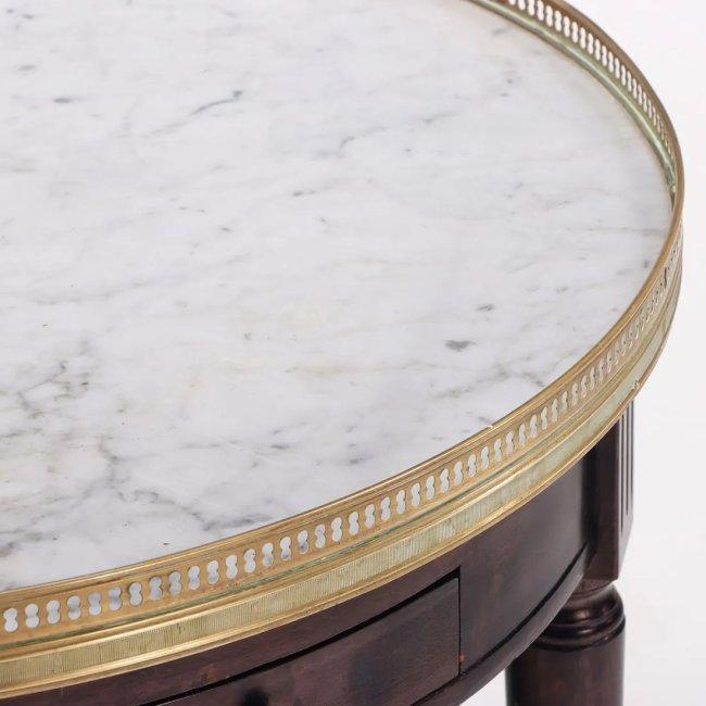 French Bouillotte Table with Marble Top and Bronze Gallery - Circa 1940