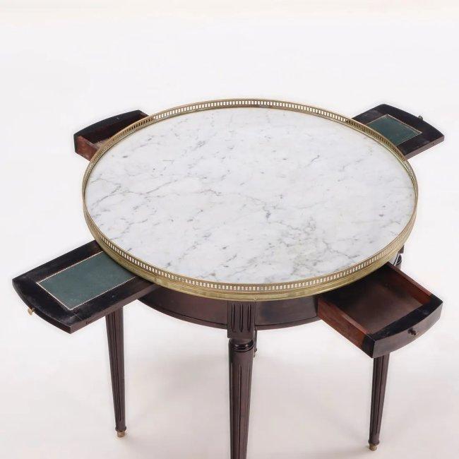 French Bouillotte Table with Marble Top and Bronze Gallery - Circa 1940