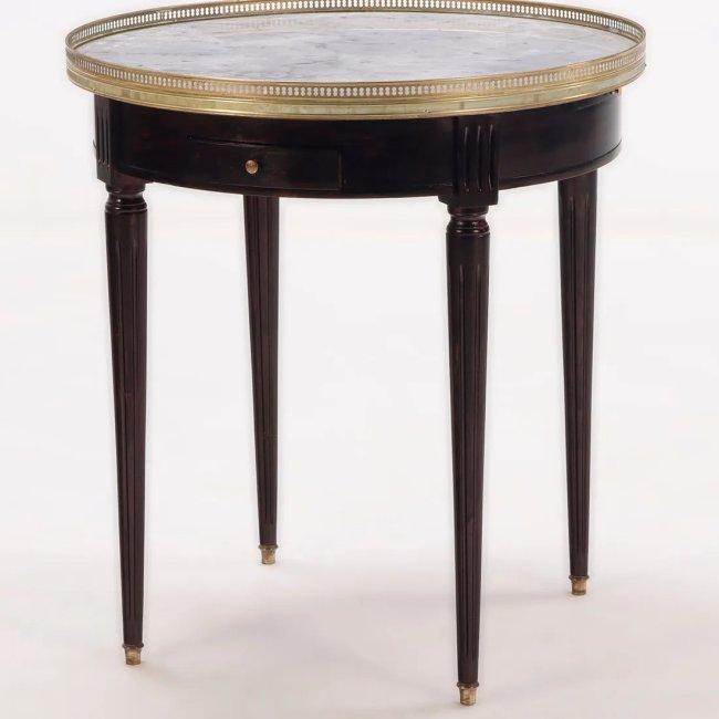 French Bouillotte Table with Marble Top and Bronze Gallery - Circa 1940