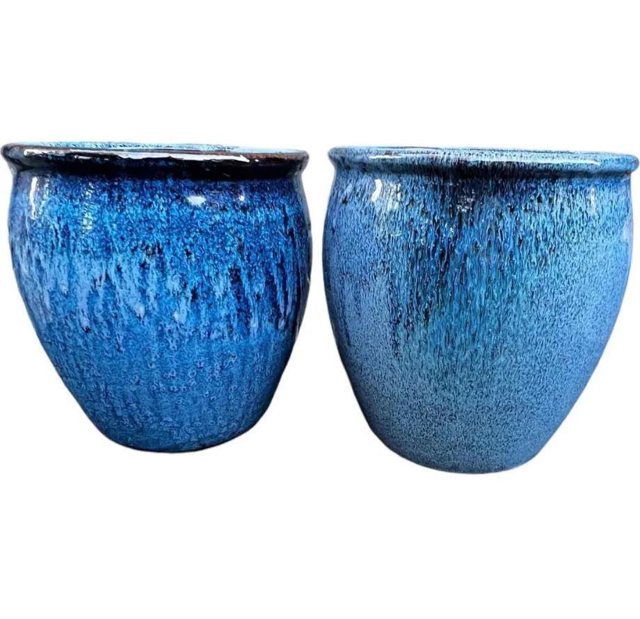 Pair of Glazed Blue Planters