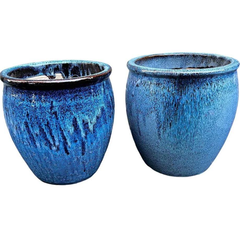 Pair of Glazed Blue Planters