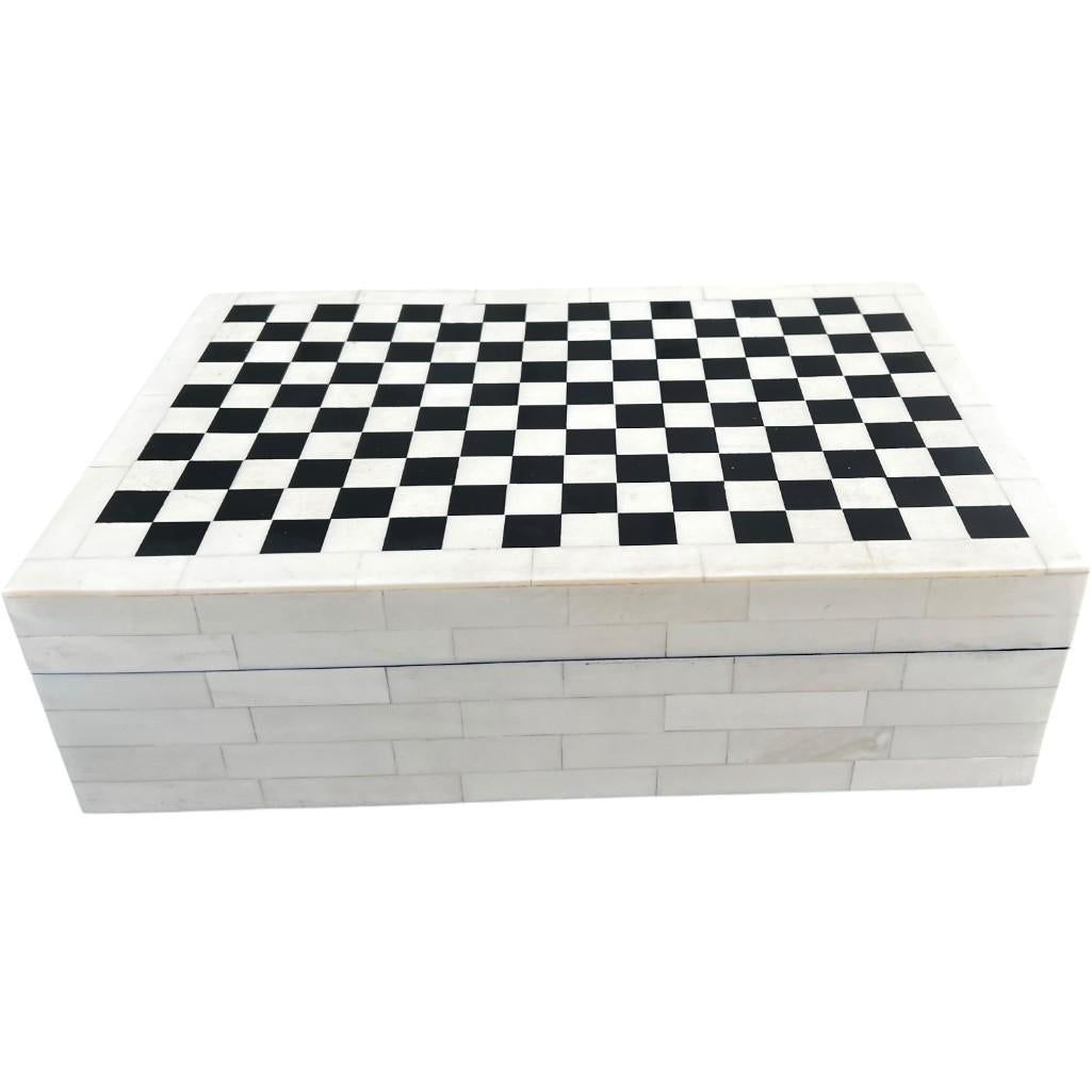 Black & White Checkered Design Polyresin Decorative Keepsake Storage Box