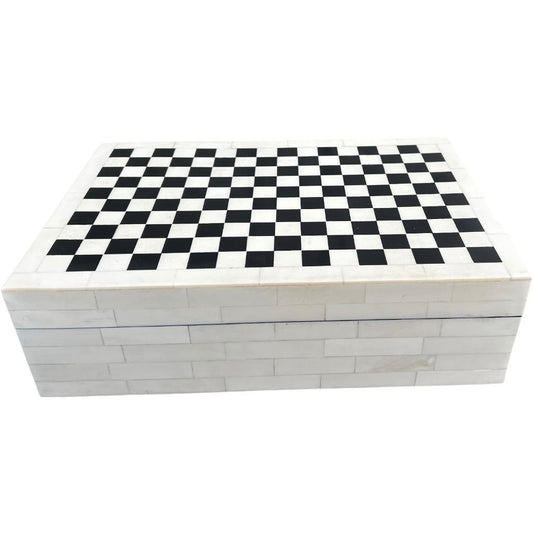 Black & White Checkered Design Polyresin Decorative Keepsake Storage Box