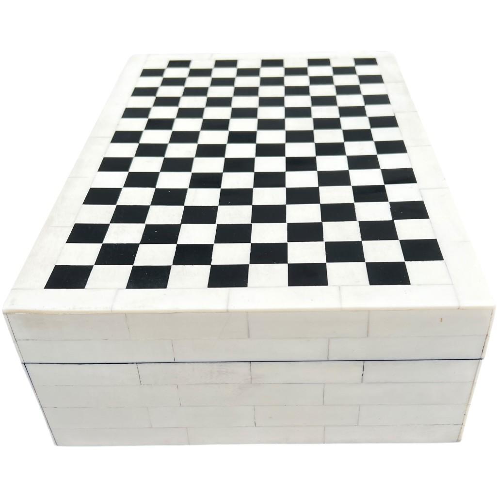 Black & White Checkered Design Polyresin Decorative Keepsake Storage Box