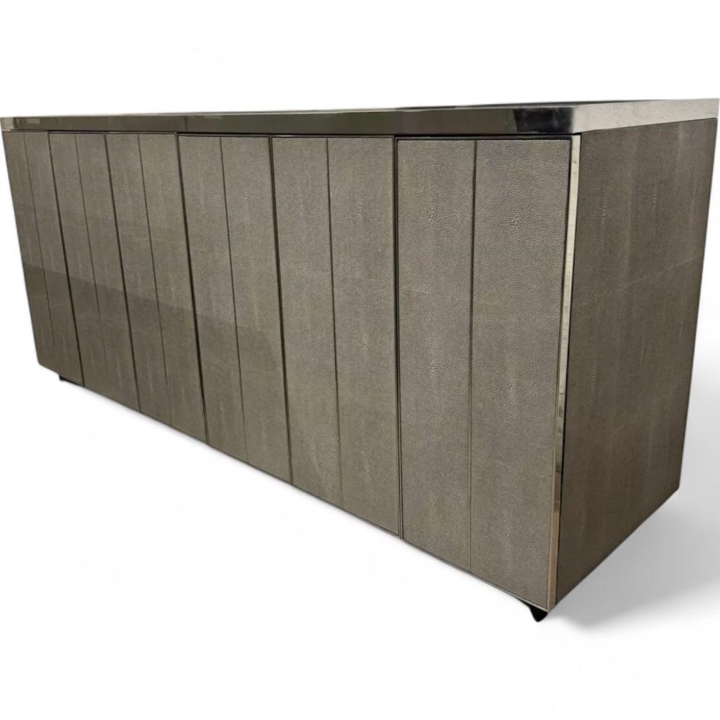 Mitchell Gold Faux Gray Shagreen Credenza Media Storage Cabinet "Bond Console"