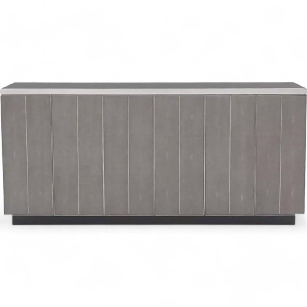 Mitchell Gold Faux Gray Shagreen Credenza Media Storage Cabinet "Bond Console"