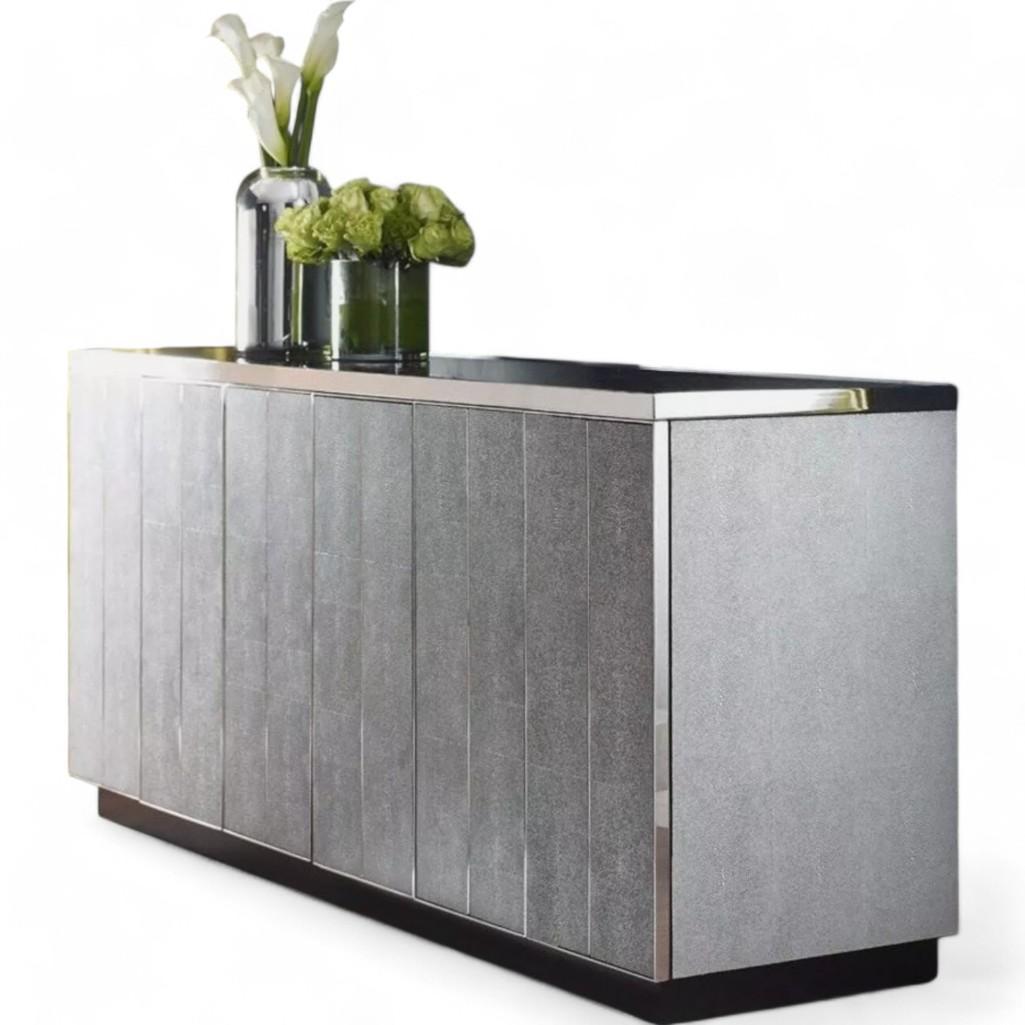 Mitchell Gold Faux Gray Shagreen Credenza Media Storage Cabinet "Bond Console"