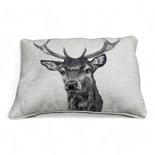 Luxury Linen Tapestry Piped Pillow by Hines of Oxford - Country Linen Stag, Christmas Decorative Throw Pillow