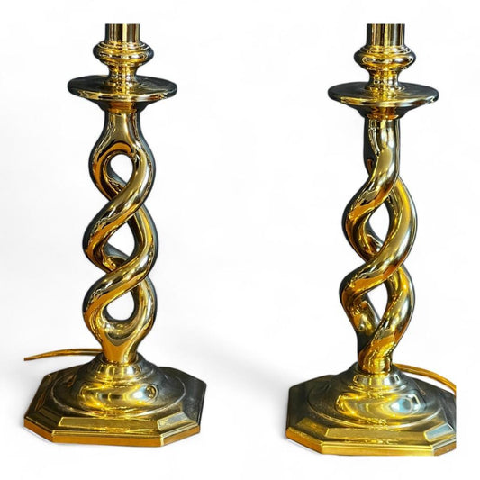 A Pair of Vintage Barely Twisted Spiral Brass Table Lamps