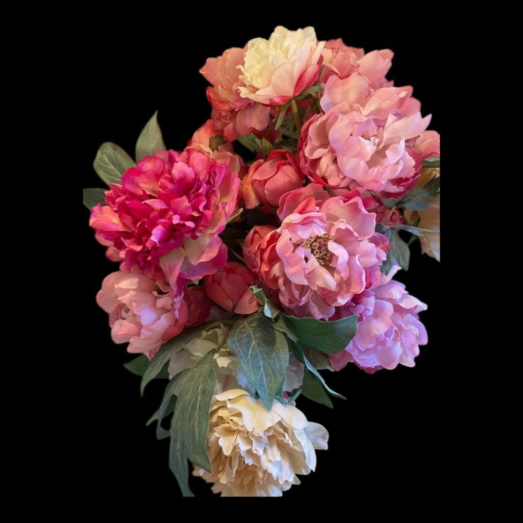 Diane James Peony Arrangement - Floral Arrangement Crafted of Polyester and Cotton in a Glass vase