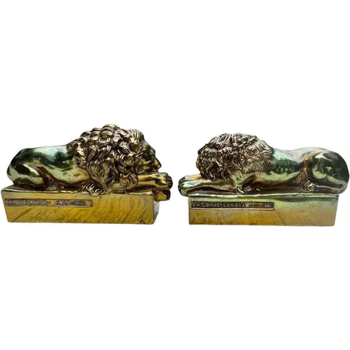 1950s Vintage Antonio Canova (1757-1822) Sleeping Lion Pair Of Cast Brass Lion Bookends