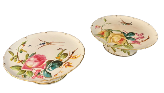 Set of 2 George Jones Hummingbird and Rose Plates (Late 19th Century)