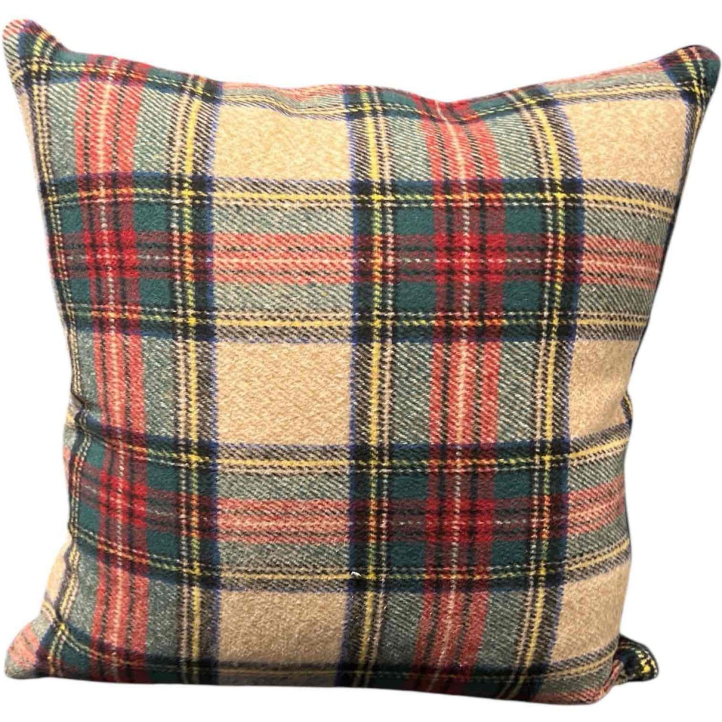 Charles Gellen Luxury Irish Wool Decorative Accent Pillow, Red, Green Plaid, Christmas Decorative Pillow