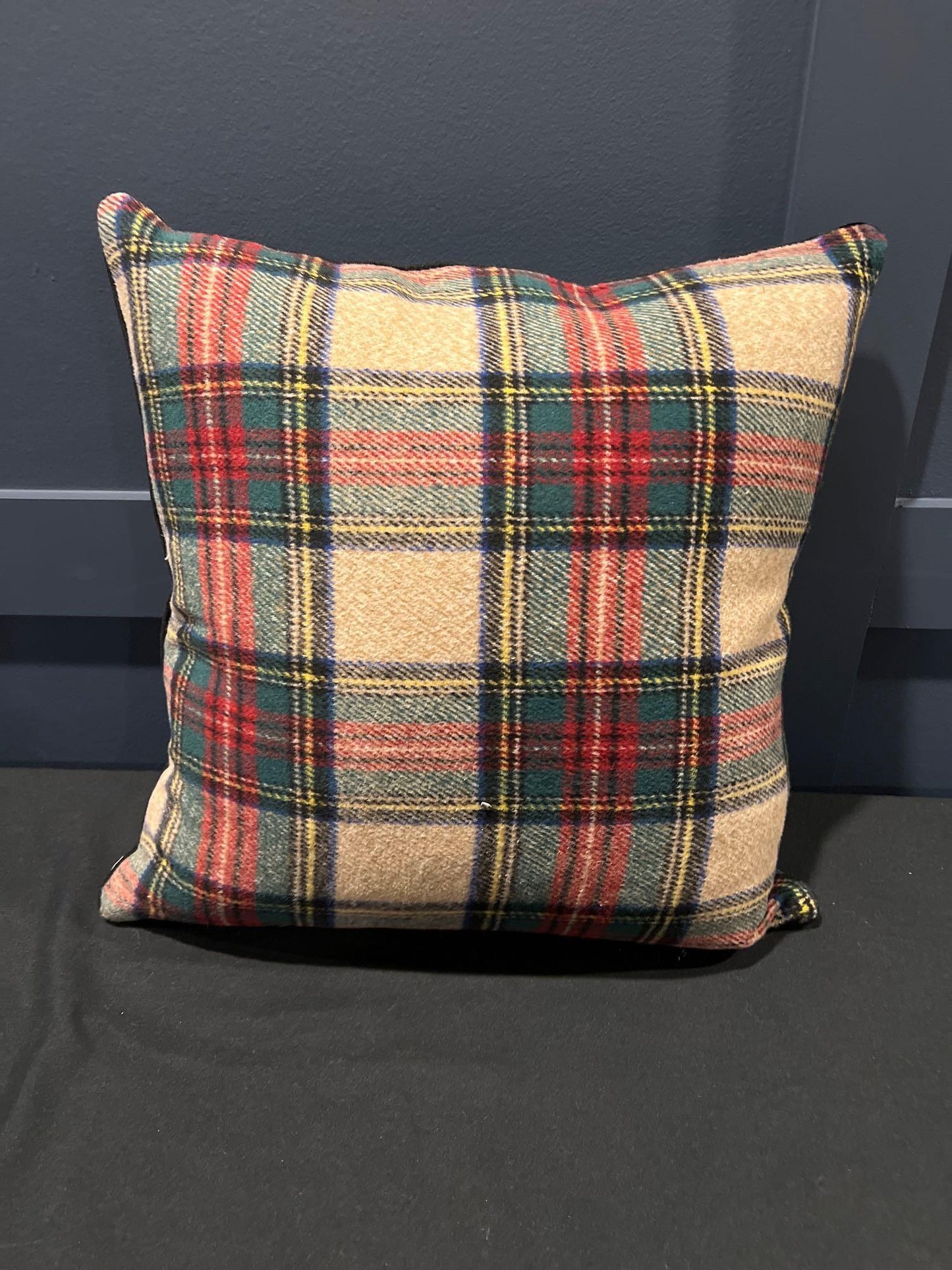 Charles Gellen Luxury Irish Wool Decorative Accent Pillow, Red, Green Plaid, Christmas Decorative Pillow