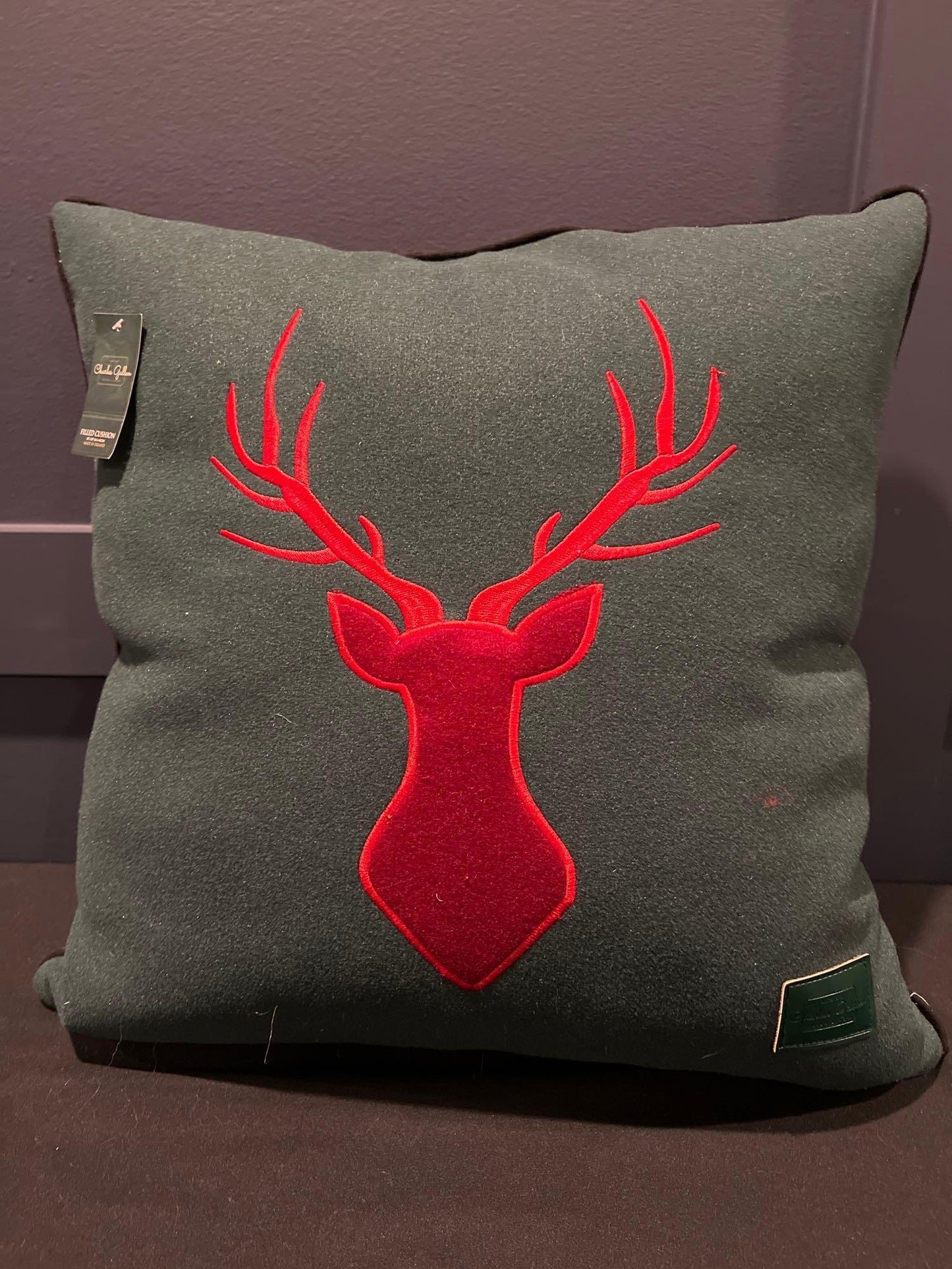 Charles Gellen Luxury Irish Wool Decorative Accent Pillow, Red, Green Plaid, Christmas Decorative Pillow