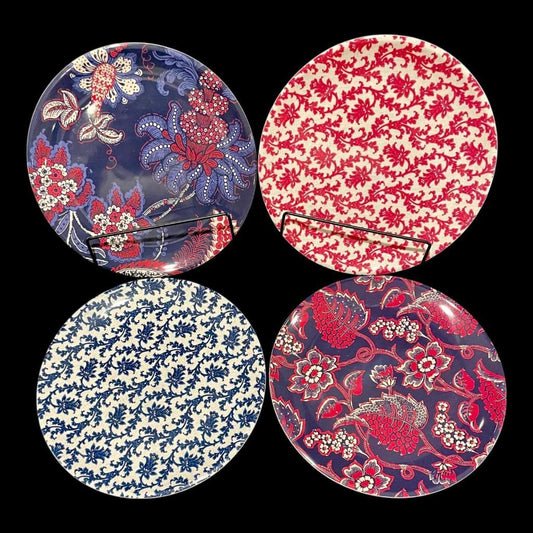 Set of 4 Williams Sonoma "Newport Floral" Melamine Dinner Plates Dinnerware