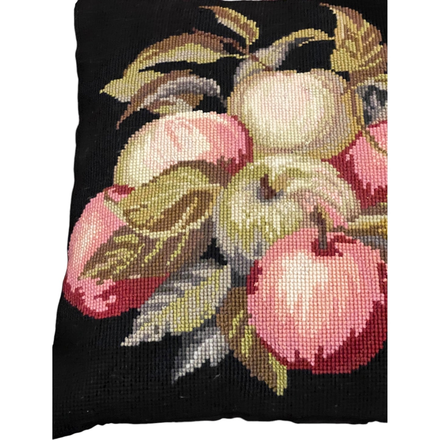 Pair of Charming Needlepoint Decorative Pillows Fruit and Vine Motif