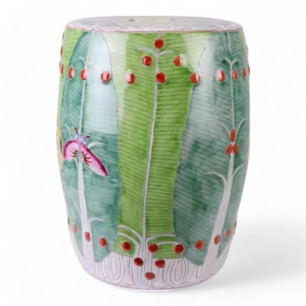 Unique Hand Painted Chinese Bok Choy Cabbage Leaf Ceramic Garden Stool by Trunky Fresh