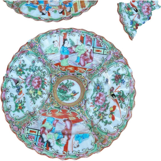 Vintage Famille Rose Medallion Dessert Plates, Set of 5
