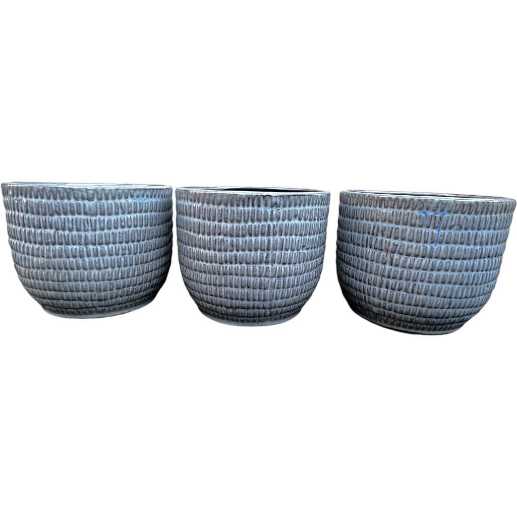 Set of 3 Glazed Textured Ceramic Planters