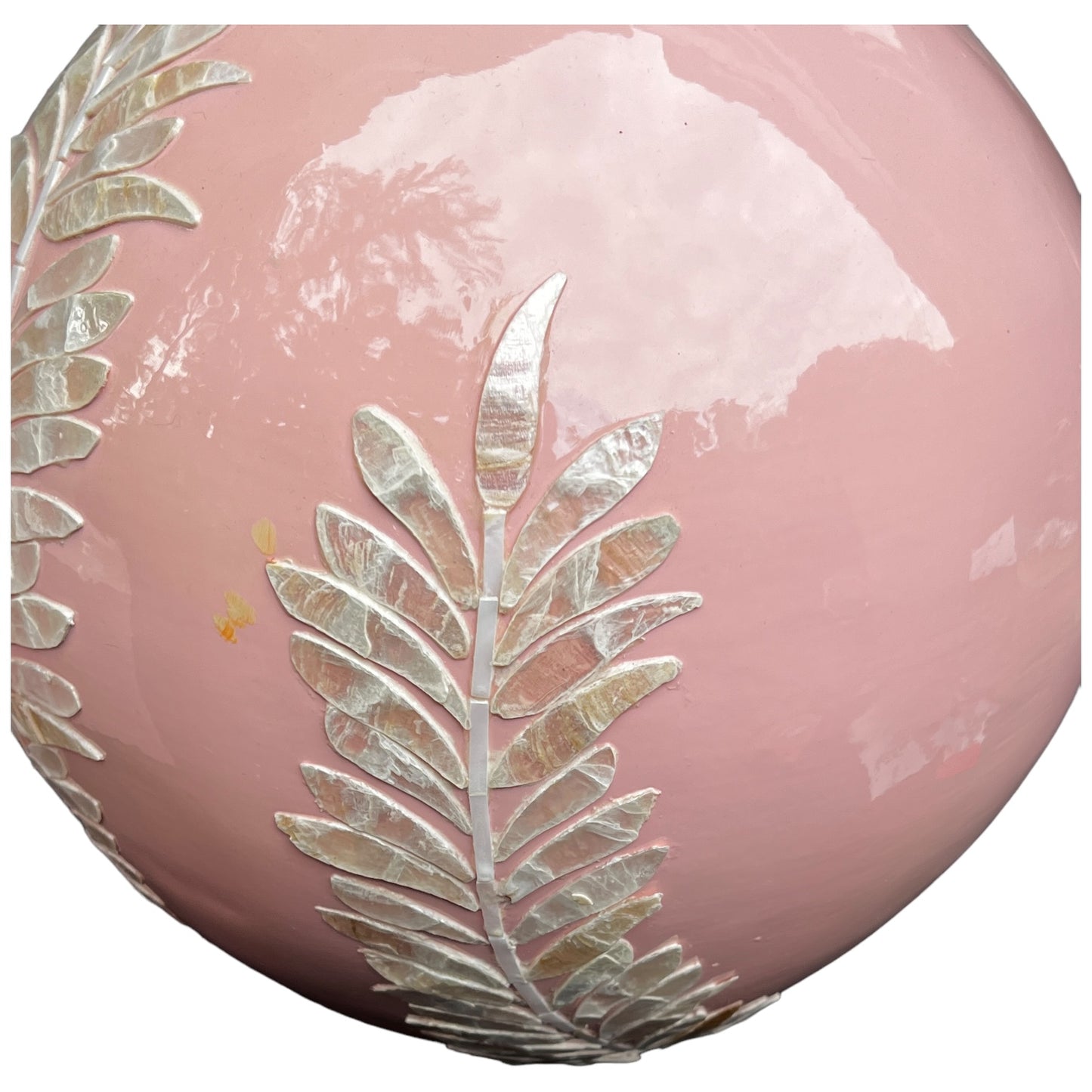 Light Pink Round Decorative Resin and Capiz Shell Vase Urn