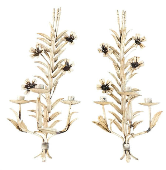 Pair of Metal Wheat Style Wall Candle Scones, Candle Holder, Wall Lamps