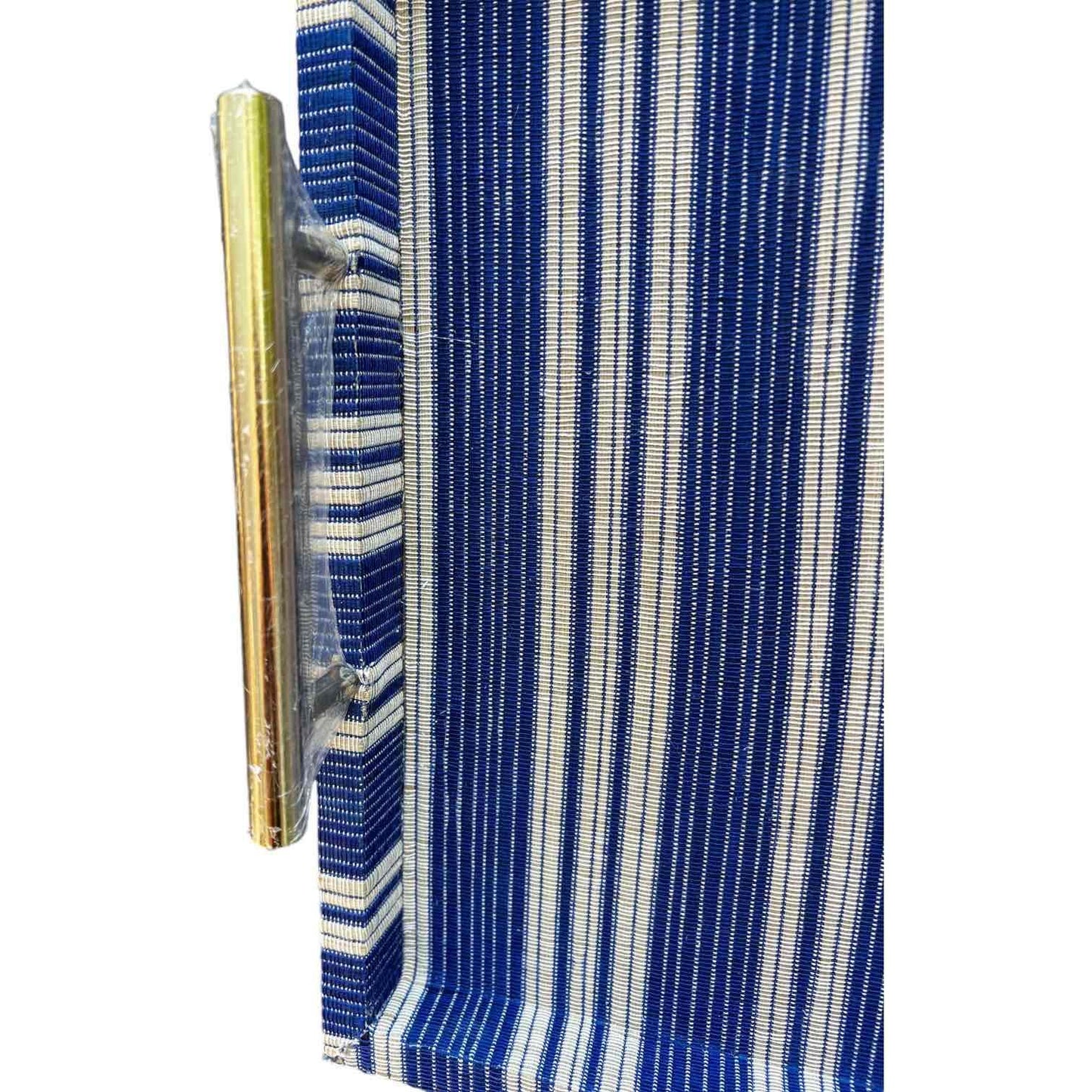 Serena & Lily style blue white coastal stripe fabric covered serving tray brass handles