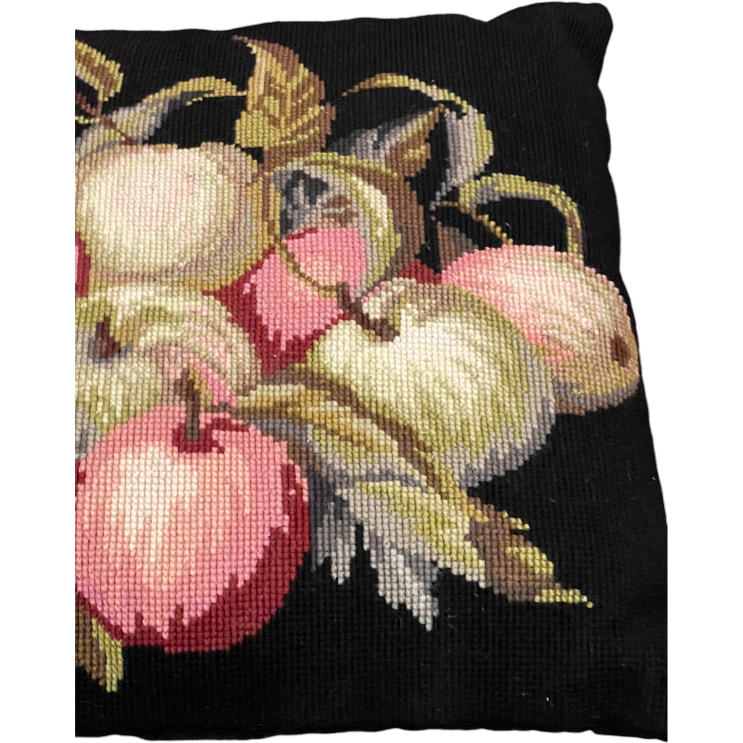 Pair of Charming Needlepoint Decorative Pillows Fruit and Vine Motif