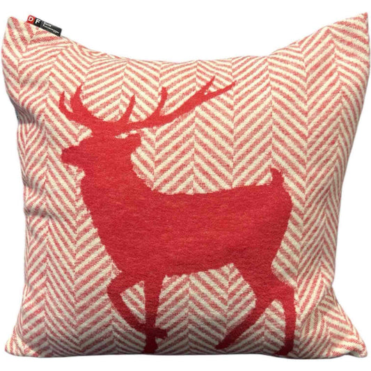 David Fussenger Luxury Austrian Decorative Accent Throw Pillow, Holiday Red And White Chevron Deer