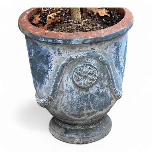 Antique Blue Rust Terracotta Anduze French Planter, Garden Pot