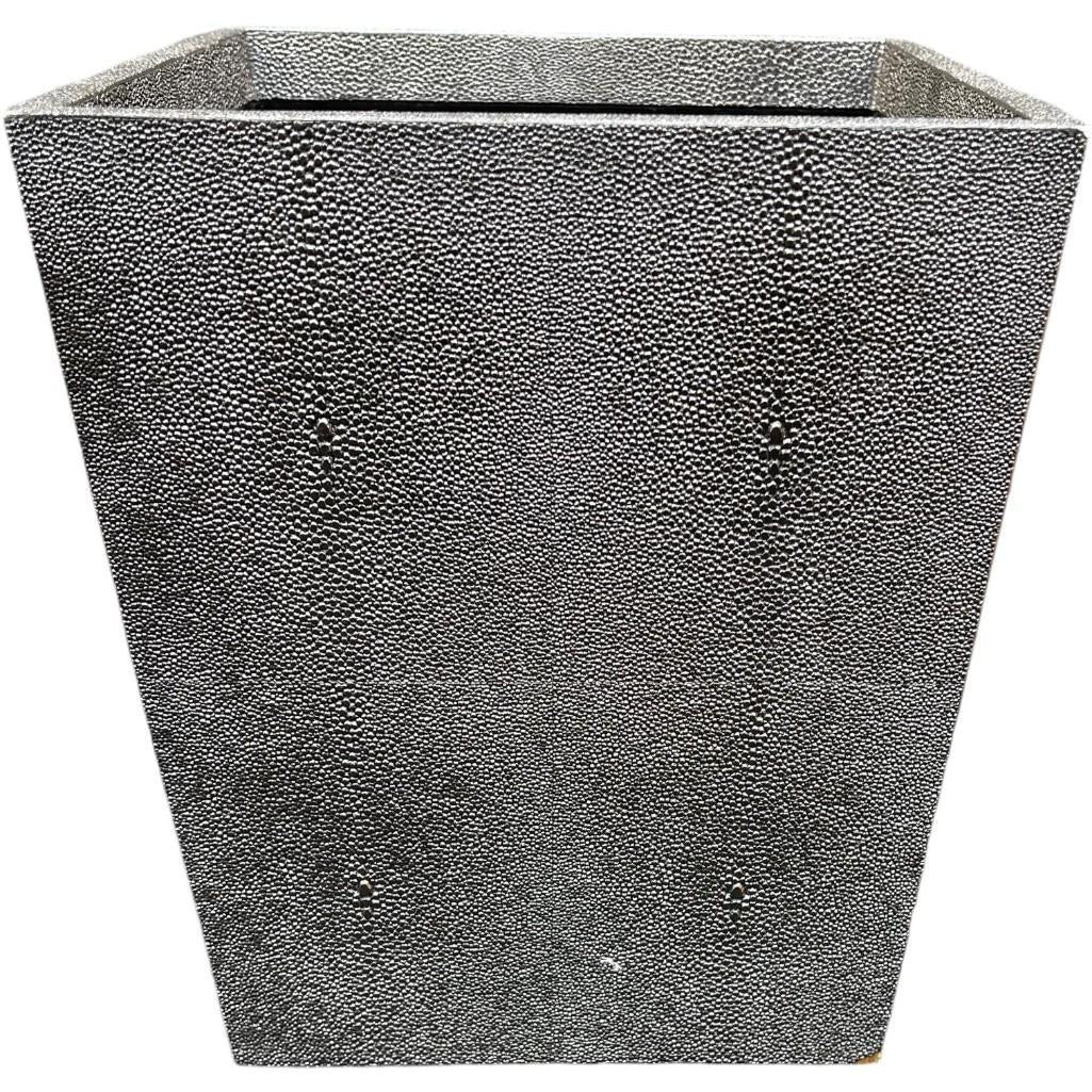 Restoration Hardware Faux Shagreen Leather Wrapped Wood Wastebasket, Bin - Grey