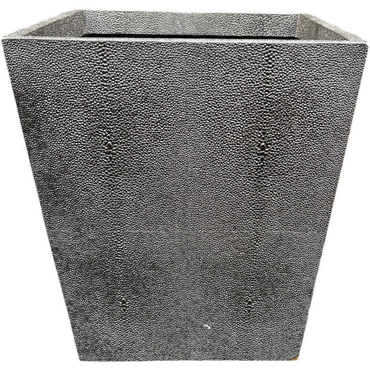 Restoration Hardware Faux Shagreen Leather Wrapped Wood Wastebasket, Bin - Grey