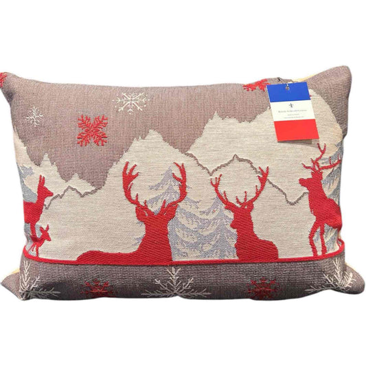 Luxury Tapestry Lumbar Pillow by Rolande Du Dreuilh French Designer -  Nude Reindeer Motif, Christmas Decorative Pillow