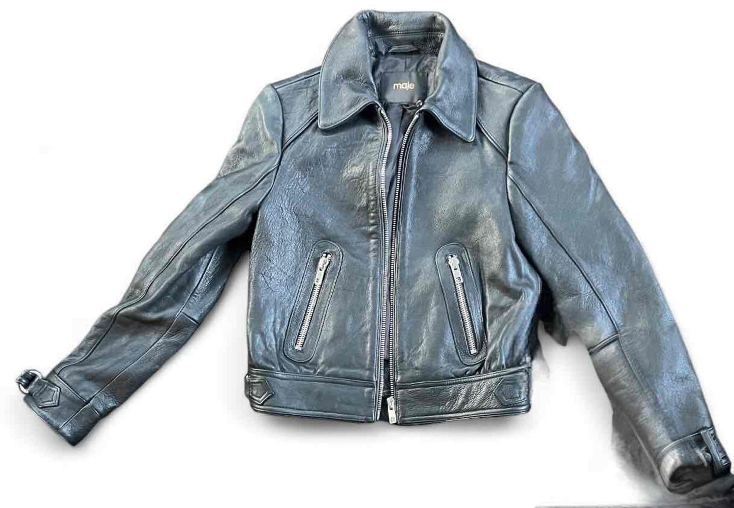 Designer Maje Leather Jacket, Biker Style