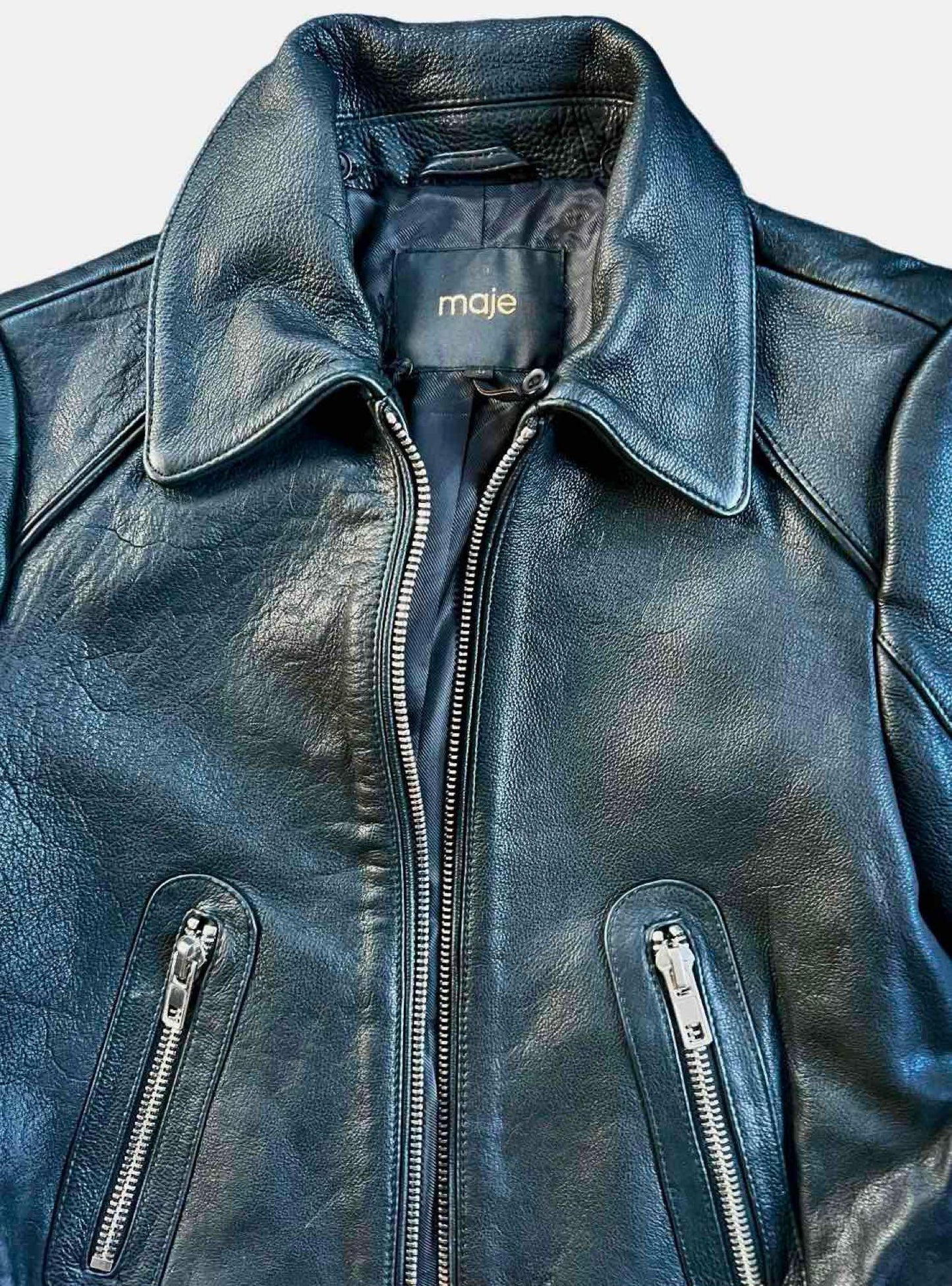 Designer Maje Leather Jacket, Biker Style