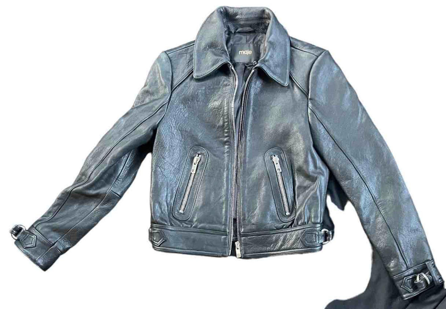 Designer Maje Leather Jacket, Biker Style