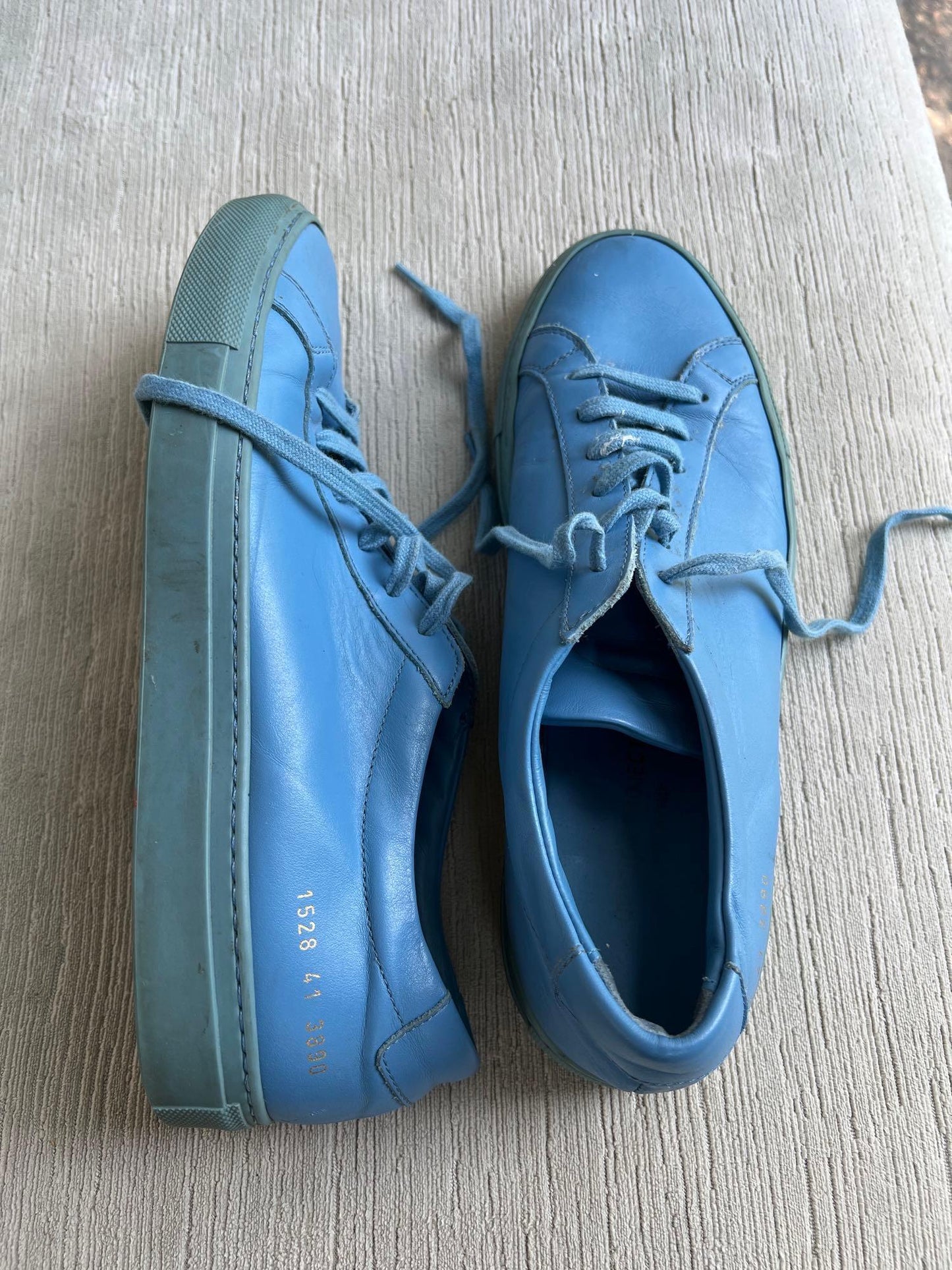 Italian Common Project Men's Luxury Sneakers, Light Blue Leather