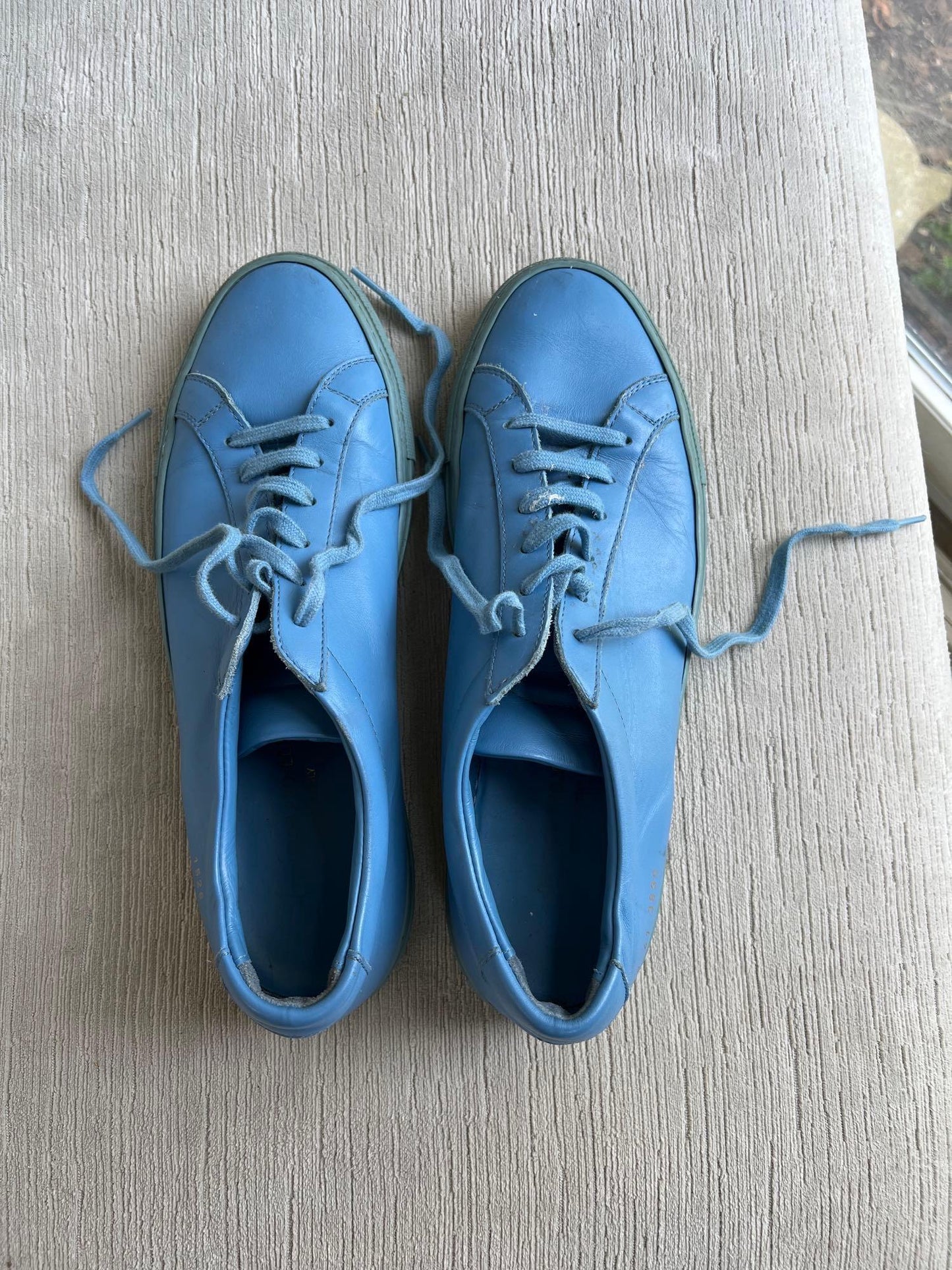 Italian Common Project Men's Luxury Sneakers, Light Blue Leather