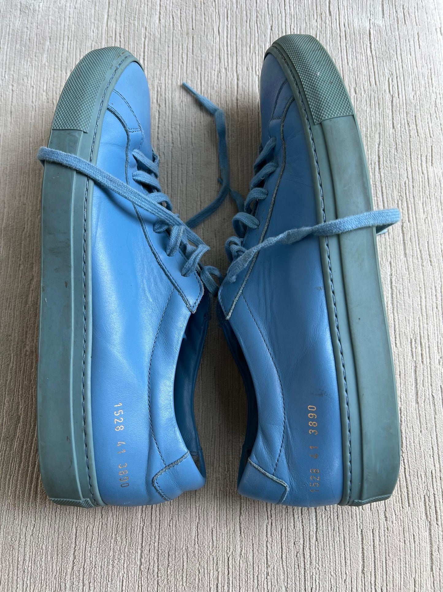 Italian Common Project Men's Luxury Sneakers, Light Blue Leather