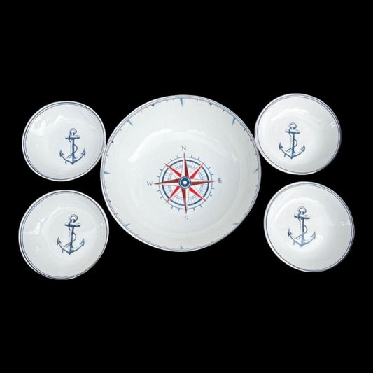 Limited Edition Williams Sonoma White Nautical Maritime Compass Serve Bowl Set