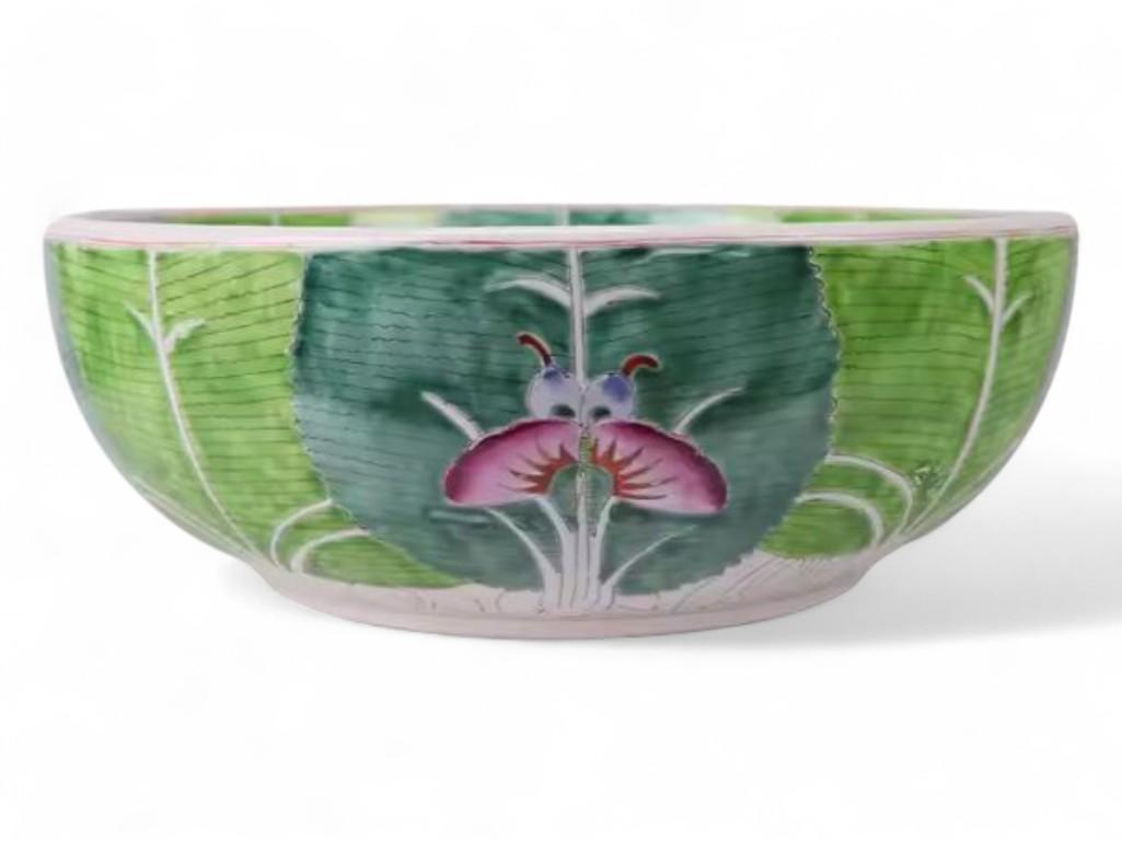 Custom Chinese Hand-Painted Chinese Bok Choy Cabbage Leaf Ceramic Sink Bowl, Wash Basin by Trunky Fresh