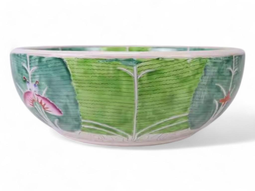 Custom Chinese Hand-Painted Chinese Bok Choy Cabbage Leaf Ceramic Sink Bowl, Wash Basin by Trunky Fresh