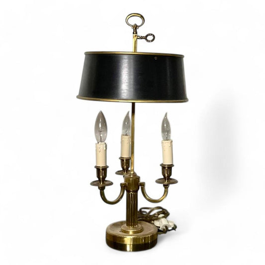 Vintage Bouillotte Brass Table Lamp with Tole Shade