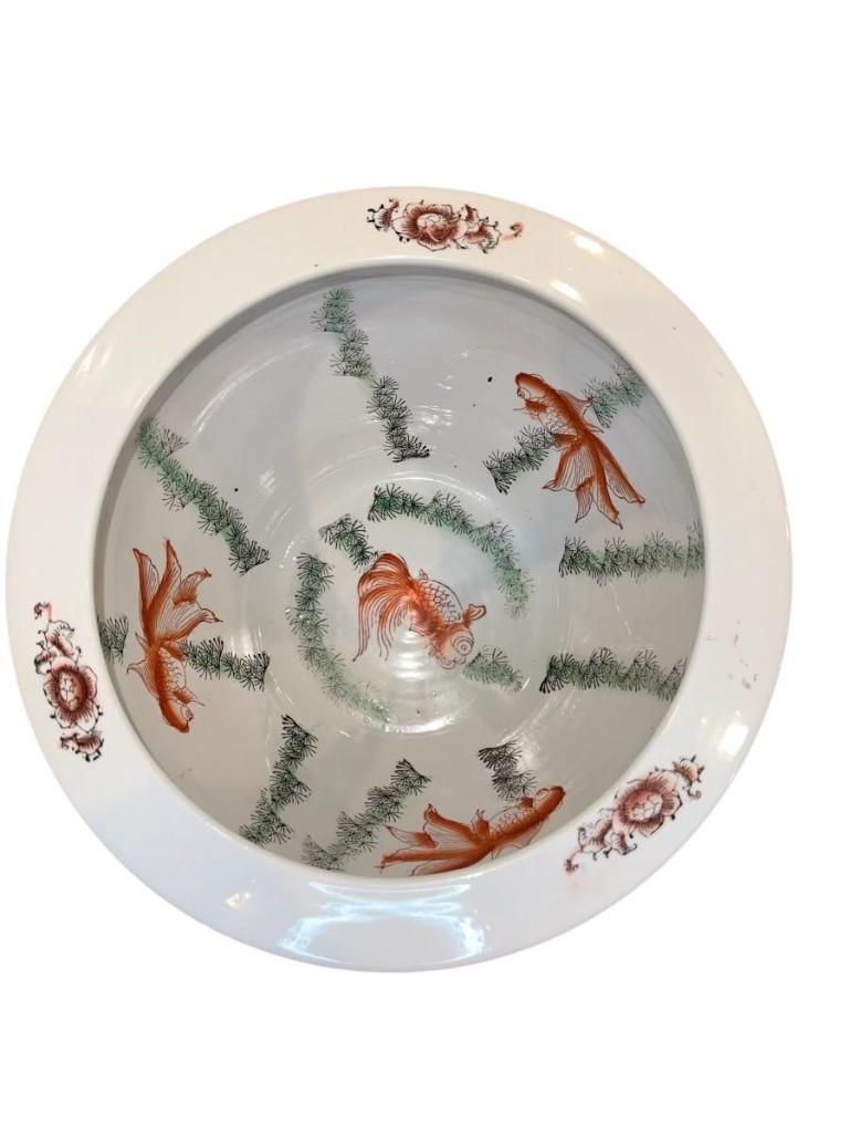 Chinese Porcelain Hand Painted Fish Bowl Style Planter Famille Rose